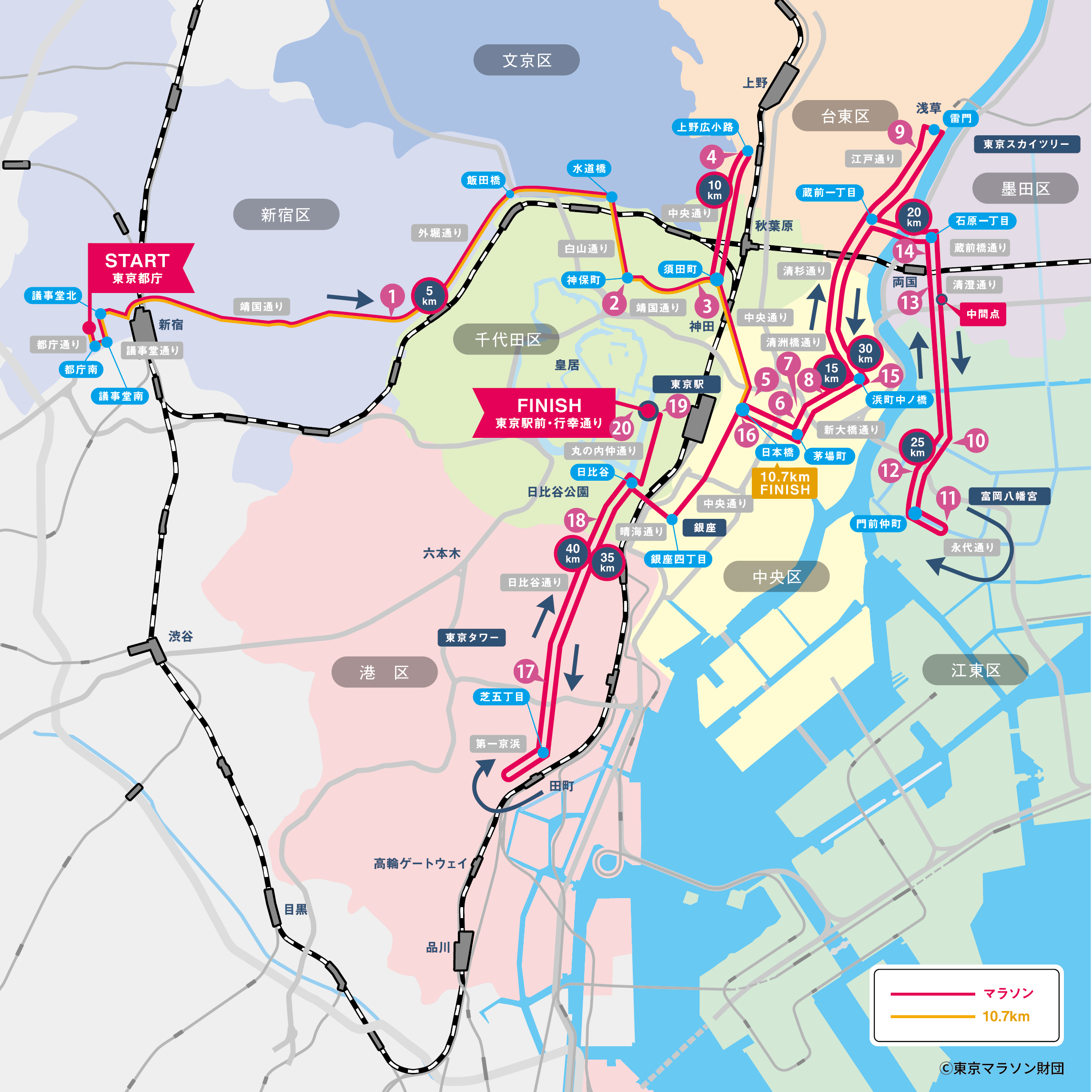 東京マラソンランナー応援イベント「TOKYO CHEER 2026」の会場の一覧表です。【予定】